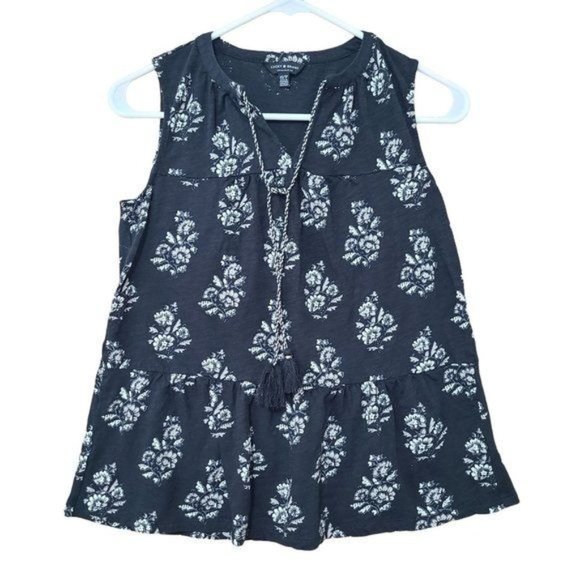 Lucky Brand Black Floral Top with tassel - Picture 3 of 10